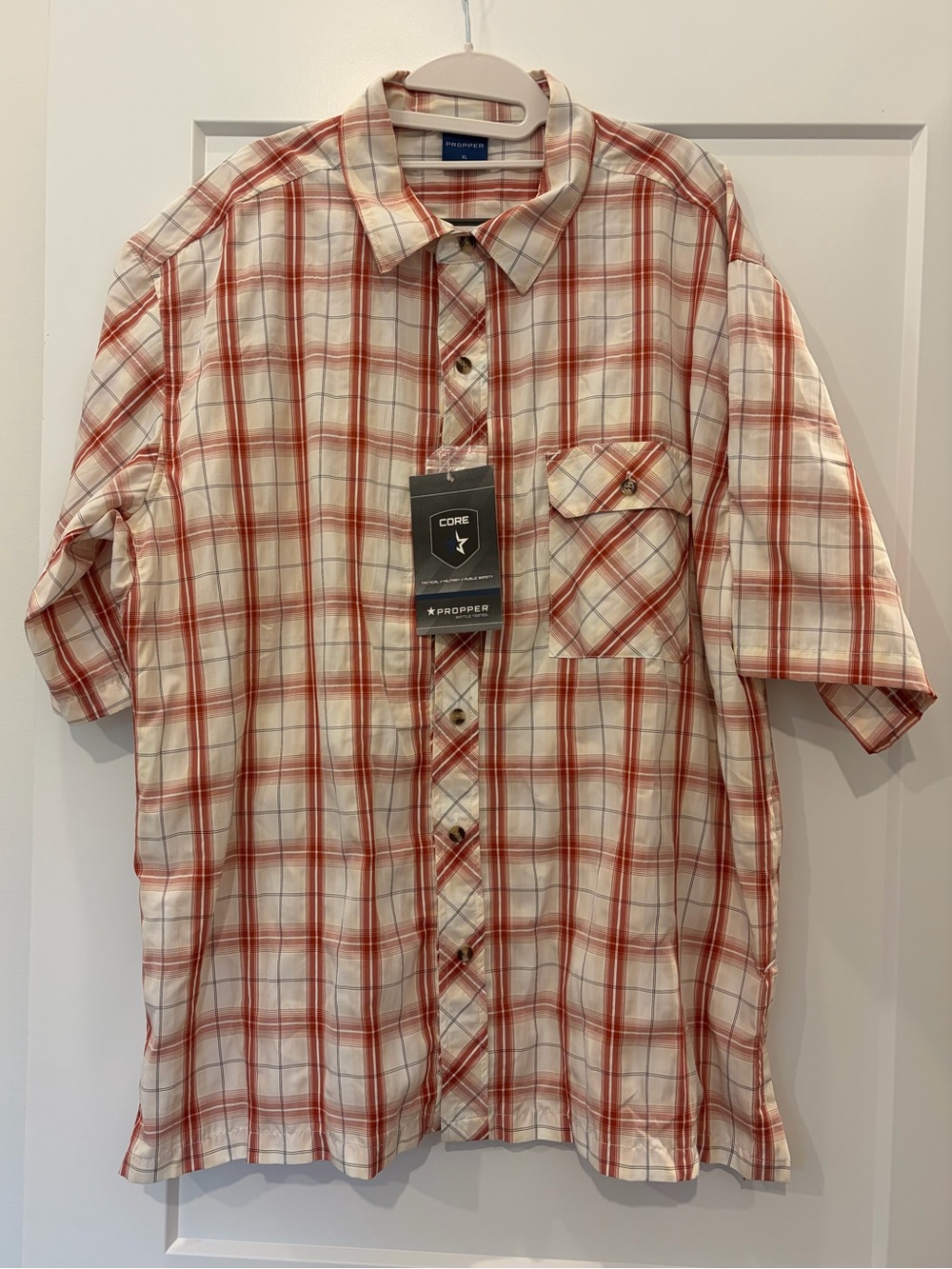 Propper Men's Covert Short-Sleeve Button-Up Shirt Brick Plaid UPF50 FLAWED